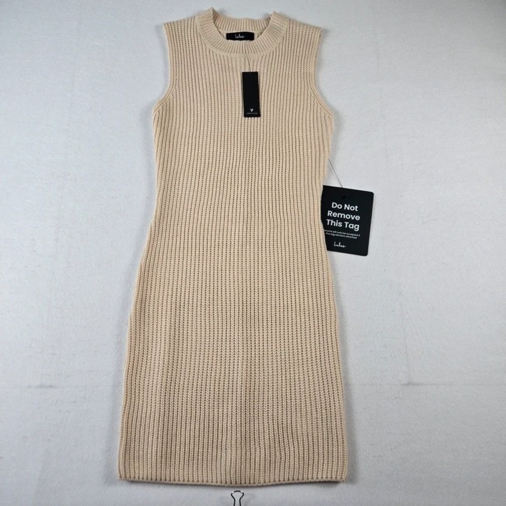 Lulus Sleeveless Sweater Dress Womens XS Cream Ribbed Knit Crew Neck NWT